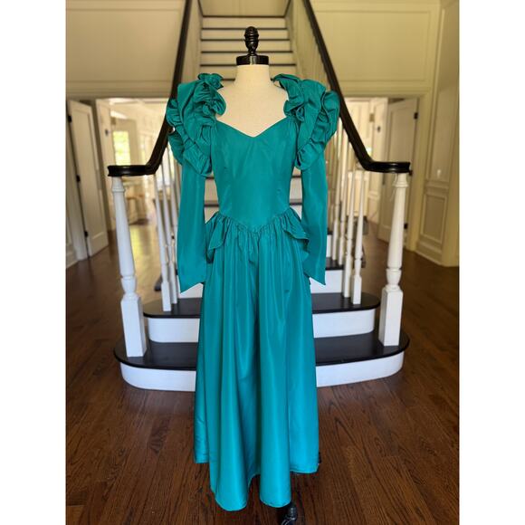 Vintage 80s Poof Ruffle Prom Dress Gilded Age Victorian Costume Cosplay Punk Fae - Picture 2 of 9